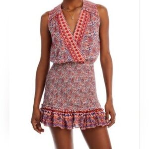 Veronica Beard Cox Paisley Shirred Mini Dress